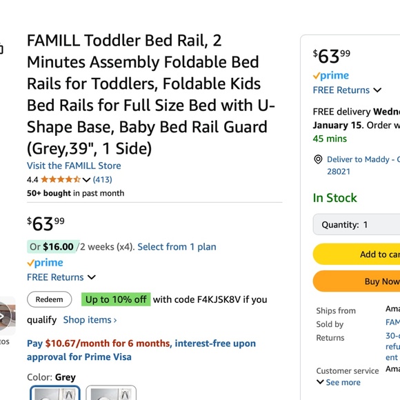 NWT Famill toddler bed rails - new in the package - gray in color - Picture 5 of 5